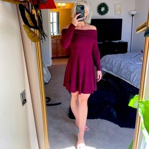 Maroon off the shoulder dress